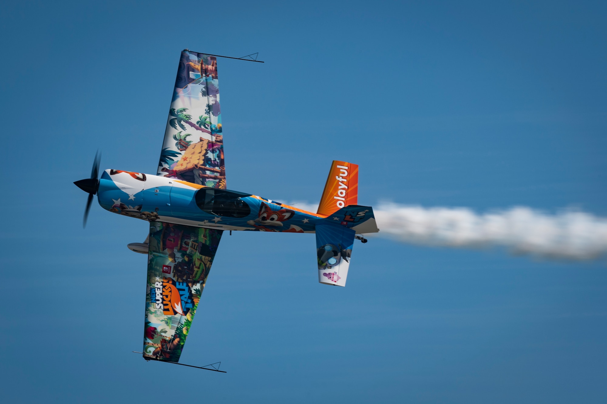 Adam Baker with Playful Airshows conducts an aerial demonstration during the 2019 Thunder Over South Georgia Open House Nov. 3, 2019, at Moody Air Force Base, Ga. Approximately 50,000 people attended the two-day Thunder Over South Georgia open house, which was headlined by the U.S. Navy Blue Angels demonstration team. (U.S. Air Force photo by Airman 1st Class Hayden Legg)