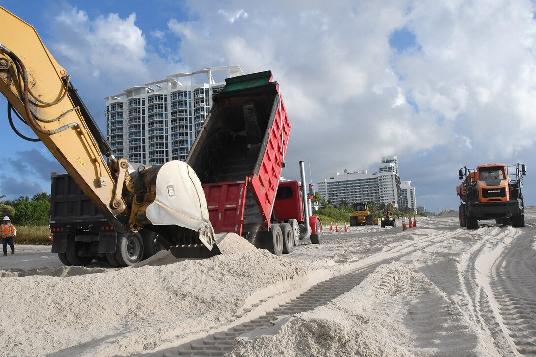 Yisseliz Rivera-Rodriquez, a civil engineer and Project Manager from the Jacksonville District, Miami Resident Office provides an overview of work on the Miami Beach Renourishment project that distributes sand placement at the southern end of the Indian Beach Park and Allison Beach.  (USACE photo by Mark Rankin)