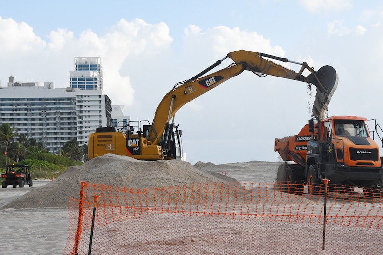 Yisseliz Rivera-Rodriquez, a civil engineer and Project Manager from the Jacksonville District, Miami Resident Office provides an overview of work on the Miami Beach Renourishment project that distributes sand placement at the southern end of the Indian Beach Park and Allison Beach.  (USACE photo by Mark Rankin)