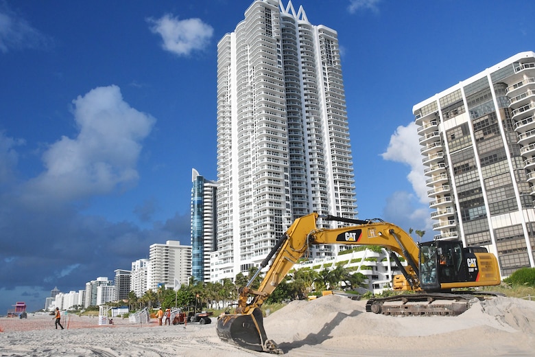 Yisseliz Rivera-Rodriquez, a civil engineer and Project Manager from the Jacksonville District, Miami Resident Office provides an overview of work on the Miami Beach Renourishment project that distributes sand placement at the southern end of the Indian Beach Park and Allison Beach.  (USACE photo by Mark Rankin)