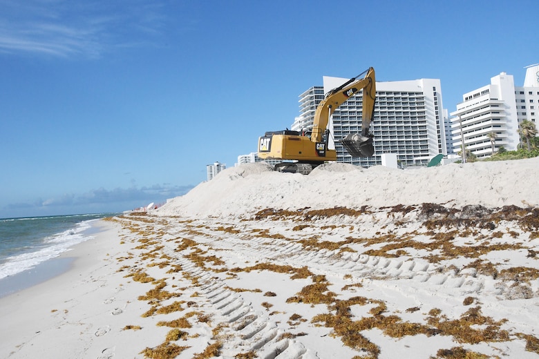 Yisseliz Rivera-Rodriquez, a civil engineer and Project Manager from the Jacksonville District, Miami Resident Office provides an overview of work on the Miami Beach Renourishment project that distributes sand placement at the southern end of the Indian Beach Park and Allison Beach.  (USACE photo by Mark Rankin)