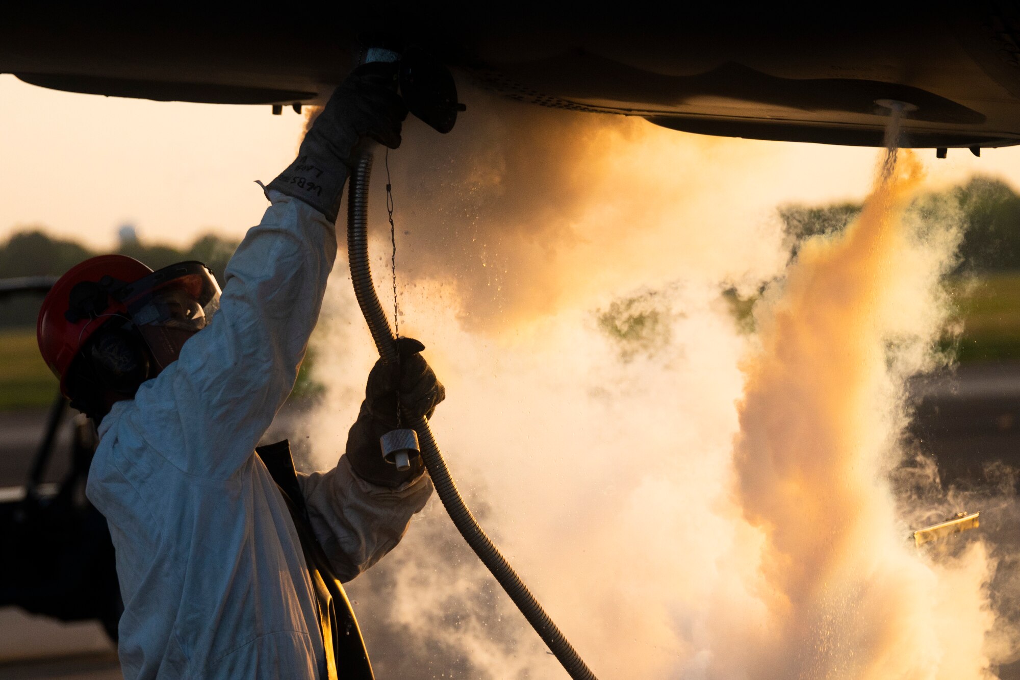 An Airman works on a B-52 Stratofortress