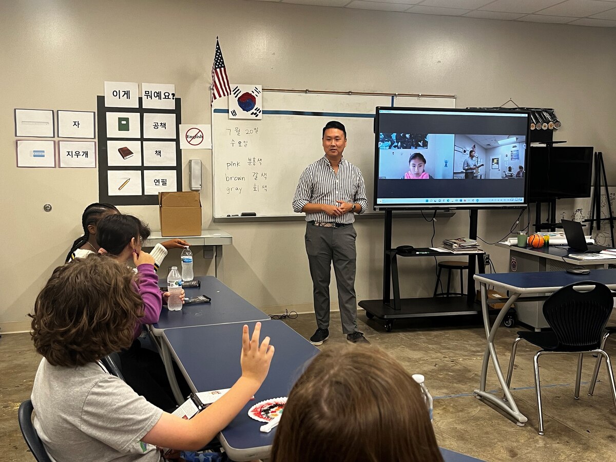Lt. Col. John Yi, a Korean Language Enabled Airman Program scholar and the 33rd Student Squadron commander at Squadron Officer School, provided language and educational support during the 2022 Alabama-Korea Education and Economic Partnership Korean Summer Immersion Camp held at Pike Road (Ala.) Intermediate School from July 3-22, 2022. The Air Force Culture and Language Center partnered with A-KEEP to bring awareness to the importance of culture and language education and to educate middle and high school students on the military opportunities available through language learning. (Courtesy photo)