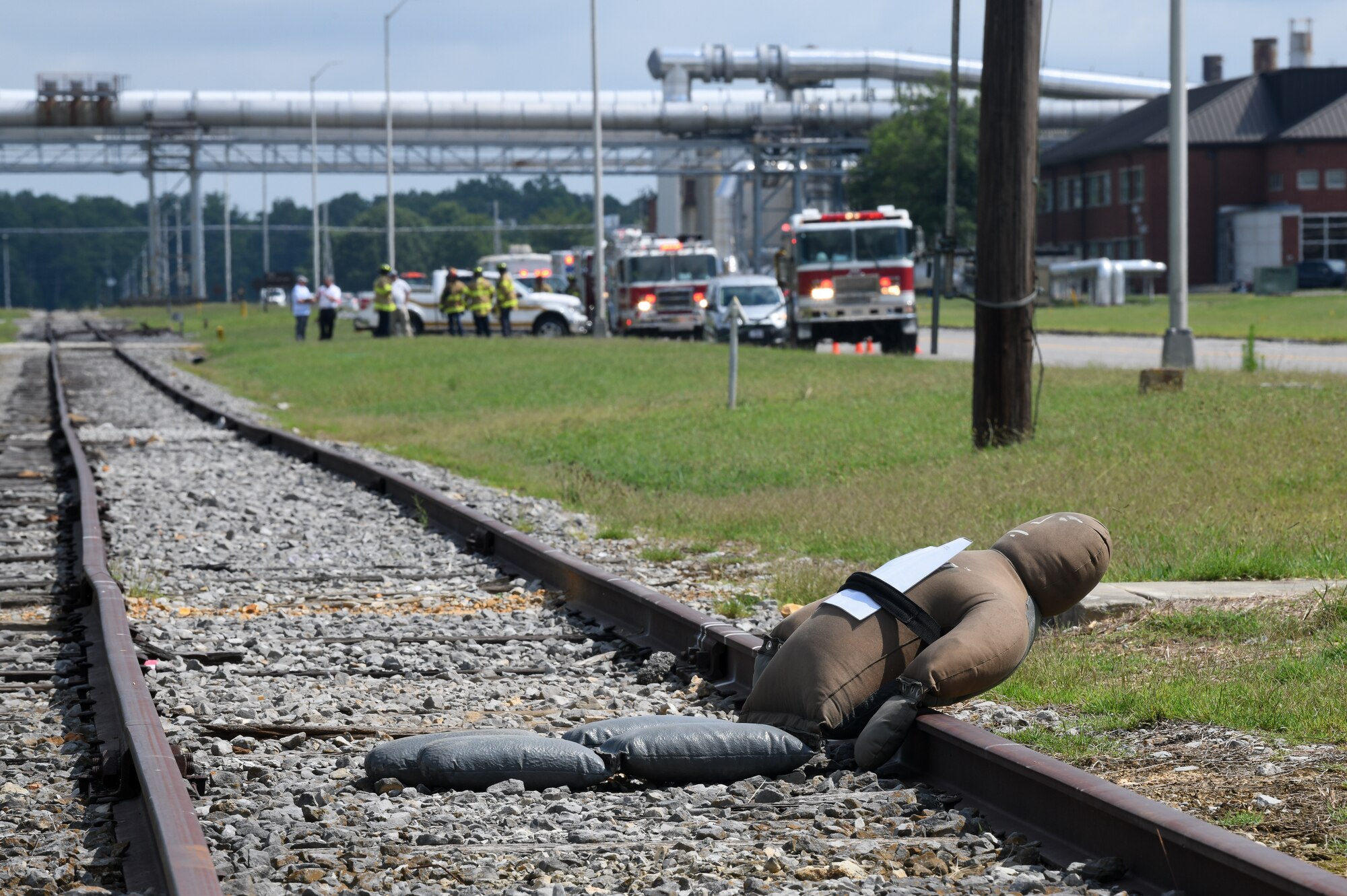 A training dummy on railroad tracks