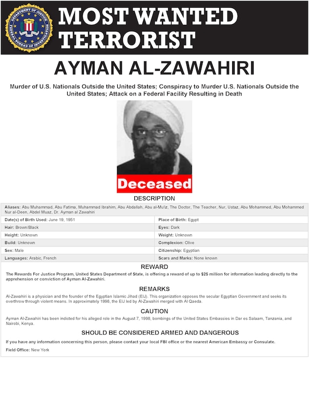 An FBI Most Wanted poster shows a man’s picture and the word “Deceased.”