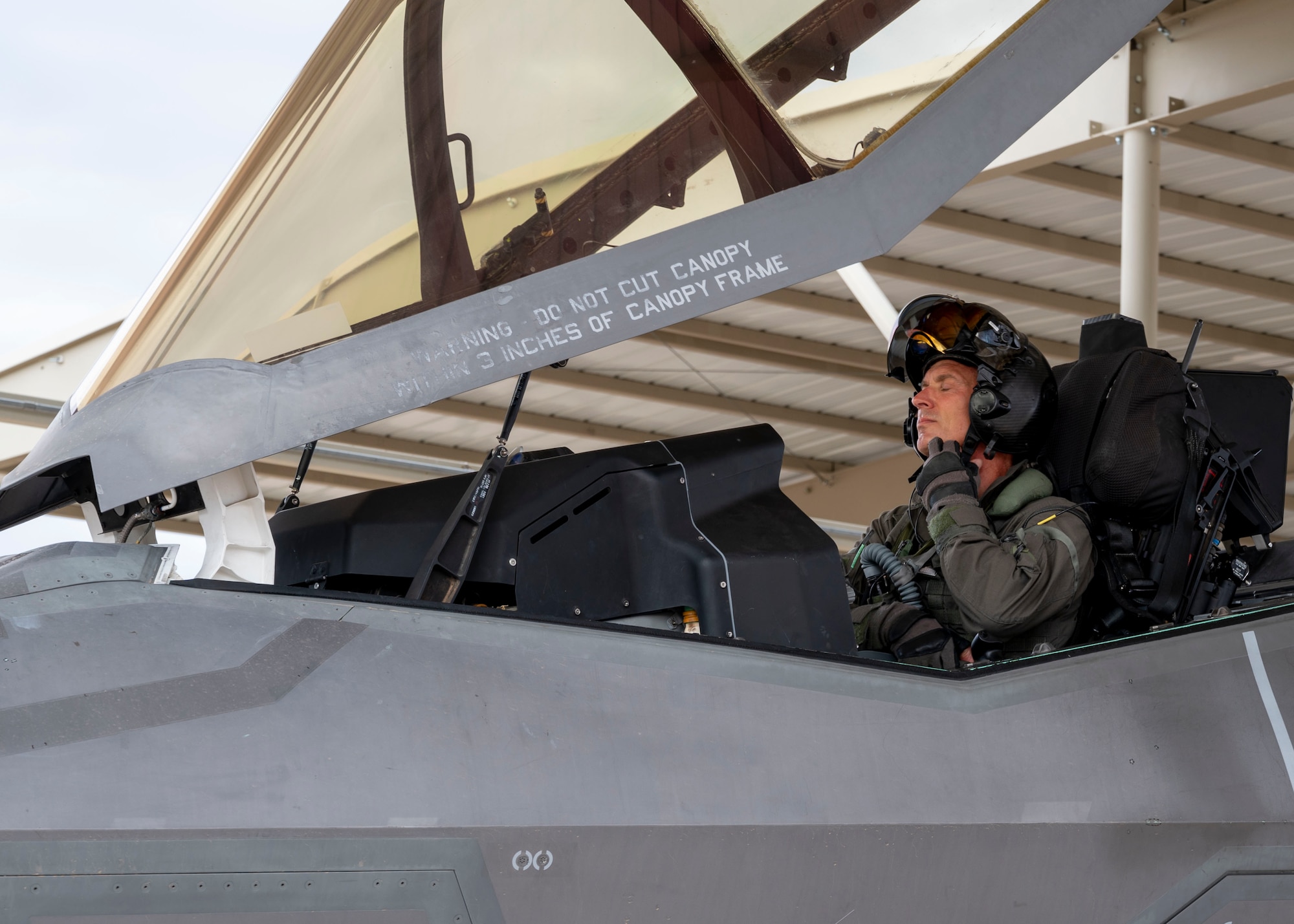 U.S. Air Force Brig. Gen. Gregory Kreuder, 56th Fighter Wing commander, prepares to fly the F-35A Lightning II aircraft for his “fini” flight July 25, 2022, at Luke Air Force Base, Arizona.