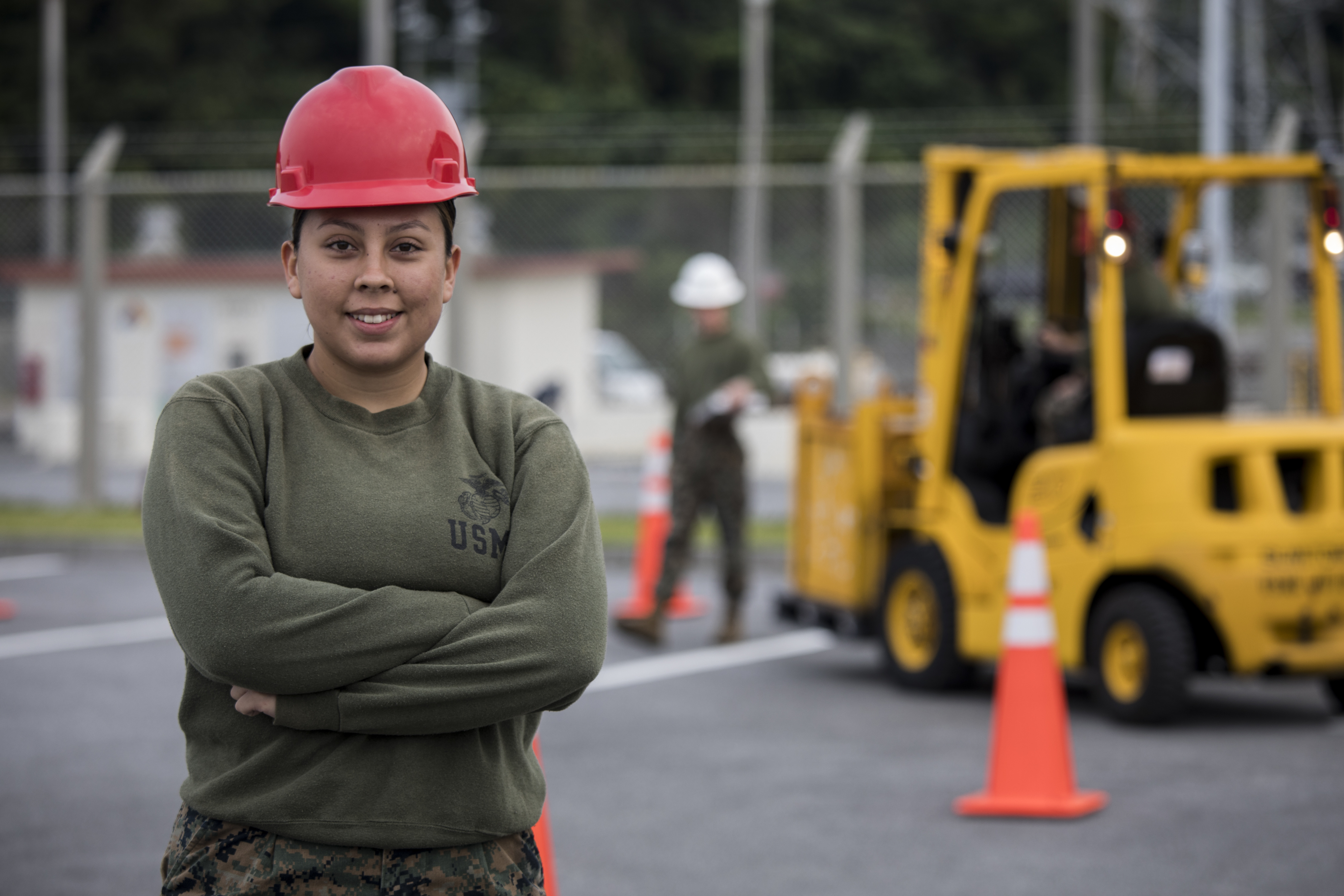 A Marine wearing a hard hat.