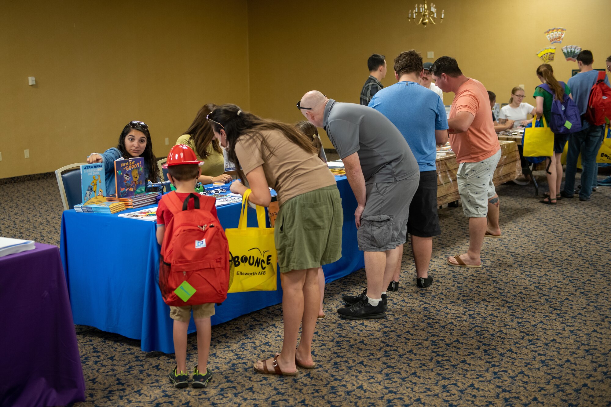 Families examine local educational resource stations at the “Back 2 School Roundup” held at
Ellsworth Air Force Base, S.D., July 30, 2022.