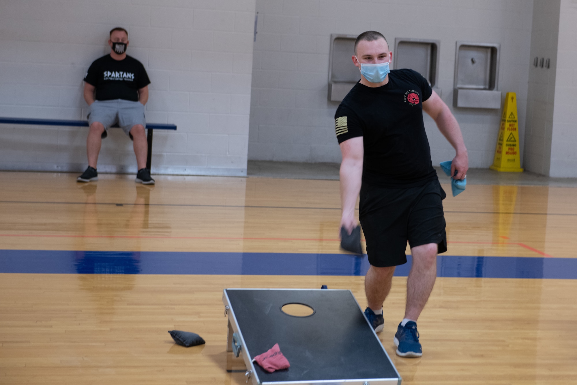 Airman 1st Class Jeremiah Chambers, 22nd Air Refueling Wing honor guardsman, competes in the McConnell’s Resiliency Day corn hole tournament, Aug. 3, 2022, McConnell Air Force Base, Kansas.