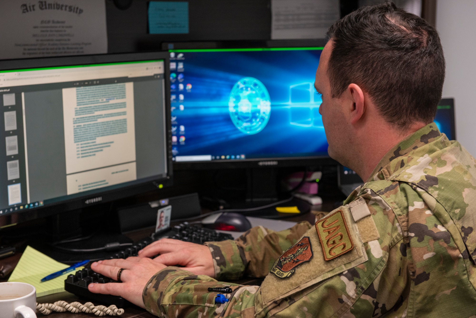 U.S. Air Force 1st Lt. Igor Petrovich, a deputy judge advocate at the 180th Fighter Wing in Swanton, Ohio, provides legal support to the staff judge advocate and Airmen at the 180FW. Petrovich was born in Travnik, Bosnia and arrived to the U.S. in 1999 after he and his family were granted refugee status due to war in the region he was born. (U.S. Air National Guard Photo by Tech. Sgt. John Wilkes)