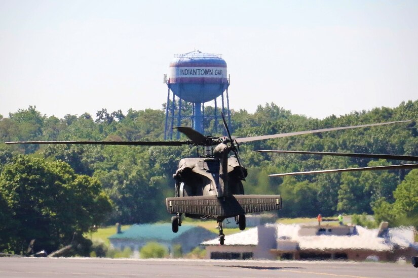 U.S. Army Gen. Daniel R. Hokanson, Chief of the National Guard Bureau, visits the Eastern Army National Guard Aviation Training Site to receive an orientation on the new UH-60V Black Hawk helicopters and take one for a quick flight.