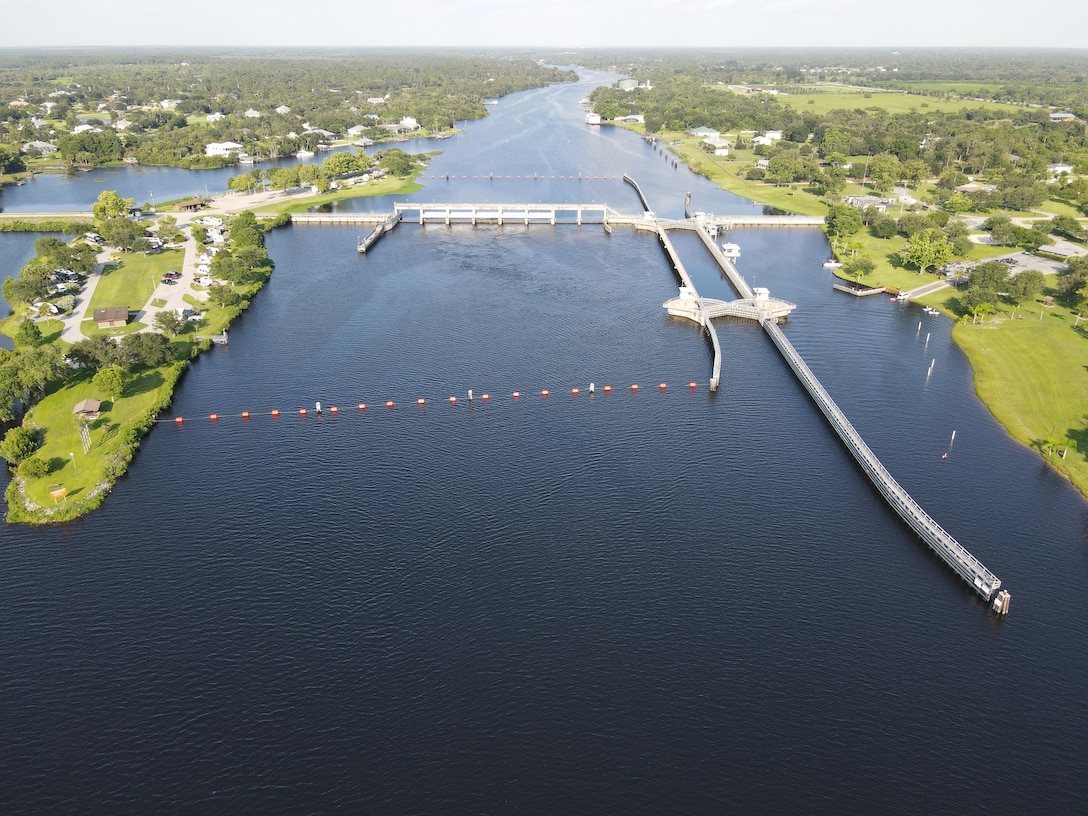 The W. P. Franklin Lock and Dam, is located along the Caloosahatchee River, approximately 33 miles upstream of the Gulf Intracoastal Waterway. The U.S. Army Corps of Engineers constructed the dam in 1965 for flood control, water control, prevention of salt-water intrusion, and navigation purposes. The Corps currently manages five locks along the 152-mile Okeechobee Waterway.  (USACE photo by Mark Rankin)