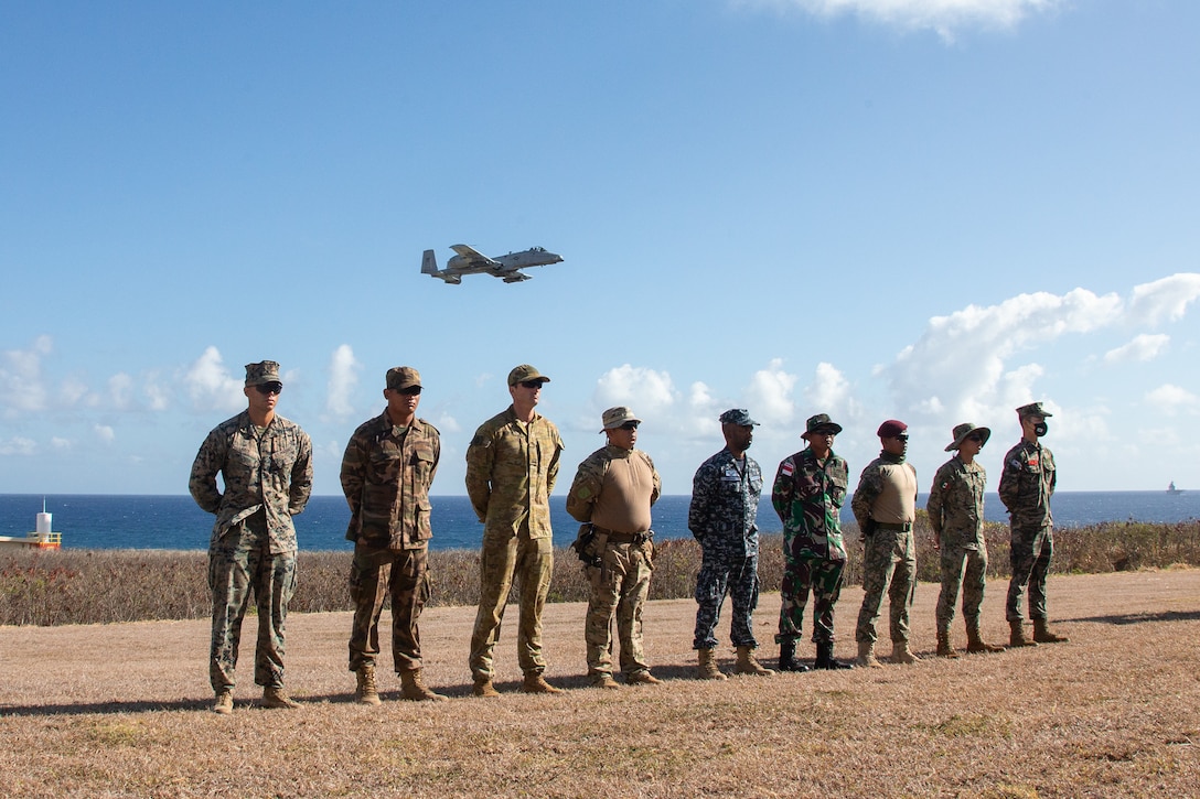 A U.S. Air Force A-10 Thunderbolt II flies overhead during an amphibious raid for a multinational littoral operations exercise as part of Rim of the Pacific 2022, August 1, 2022. Twenty-six nations, 38 ships, three submarines, more than 170 aircraft and 25,000 personnel are participating in RIMPAC from June 29 to Aug. 4 in and around the Hawaiian Islands and Southern California. The world's largest international maritime exercise, RIMPAC provides a unique training opportunity while fostering and sustaining cooperative relationships among participants critical to ensuring the safety of sea lanes and security on the world's oceans. RIMPAC 2022 is the 28th exercise in the series that began in 1971.