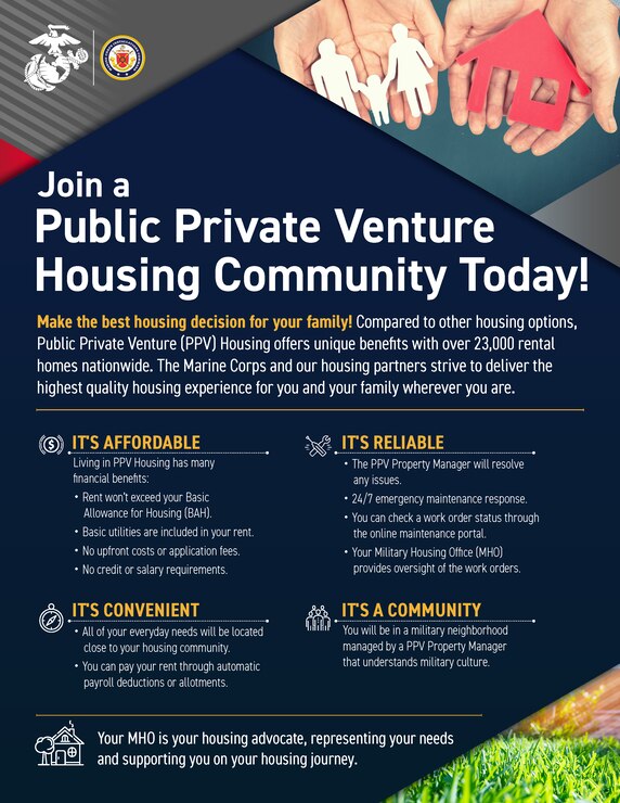 Graphic flyer encouraging tenants to join a public private venture housing community.