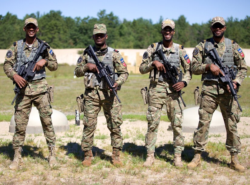 Cabo Verde's "Team Delta" participated in the NHNG Combat Marksmanship Match from July 27 - 30, 2022, at Fort Devens, Mass. From left is 1st Sgt. Admir Monteiro, Cpl. Antonio Silva, and 1st Sgts. Aldemiro Dias and Hernani Lopes.