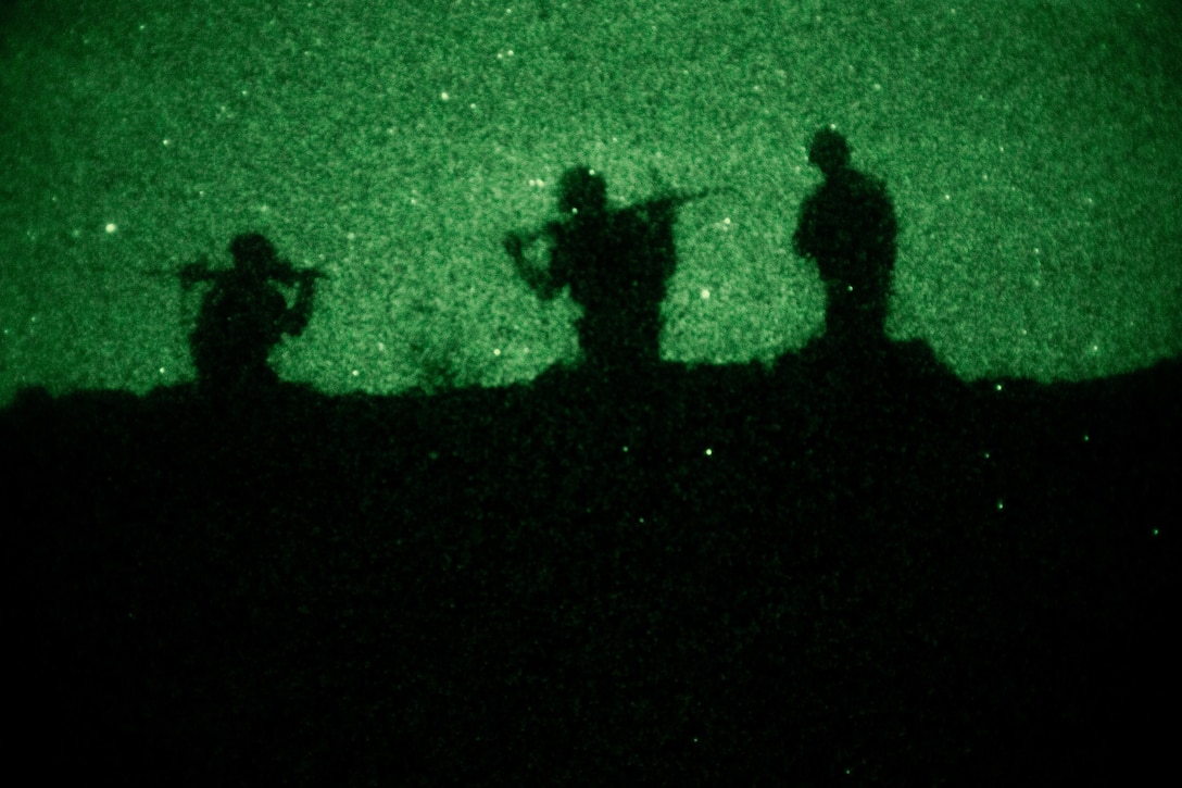 U.S. Marines execute a night reconnaissance exercise.