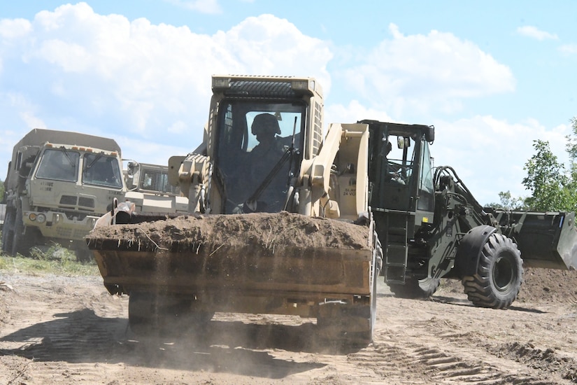 Army Reserve engineers building bridge, berms and trail during annual training at Fort Drum