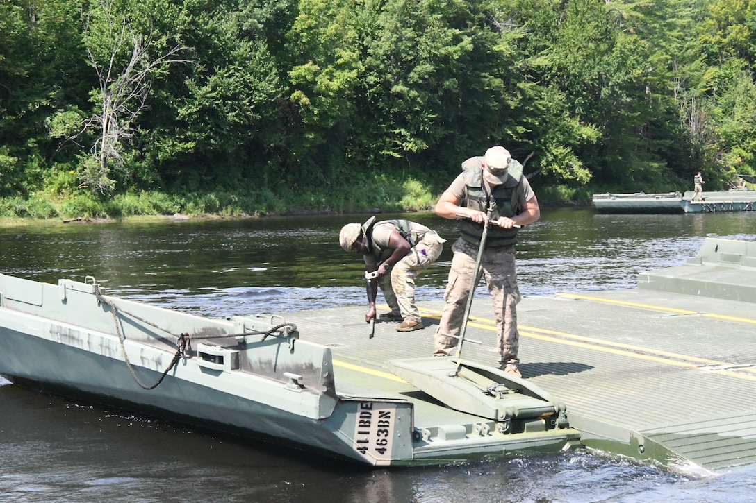 Army Reserve engineers building bridge, berms and trail during annual training at Fort Drum