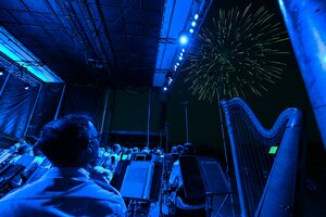 The U.S. Air Force Concert Band and the Singing Sergeants watch a fireworks show after a performance at an Independence Day fair at Mt. Vernon, Ill., July 4, 2022. 
The members of The Band and the United States Air Force Honor Guard share a common mission of representing the values of the Air Force and helping to foster a community across our nation and with our international allies. (U.S. Air Force photo by Airman Bill Guilliam)