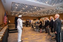 Musician 3rd Class Jessie Nunn, assigned to Navy Band Northwest, performs at the Seattle Navy League Sea Services Awards Luncheon at Fleet Week, Aug. 4, 2022. Fleet Week Seattle is a time-honored celebration of the sea services and provides an opportunity for the citizens of Washington to meet Sailors, Marines and Coast Guardsmen, as well as witness firsthand the latest capabilities of today's maritime services. (U.S. Navy photo by Mass Communication Specialist 2nd Class Victoria Galbraith)