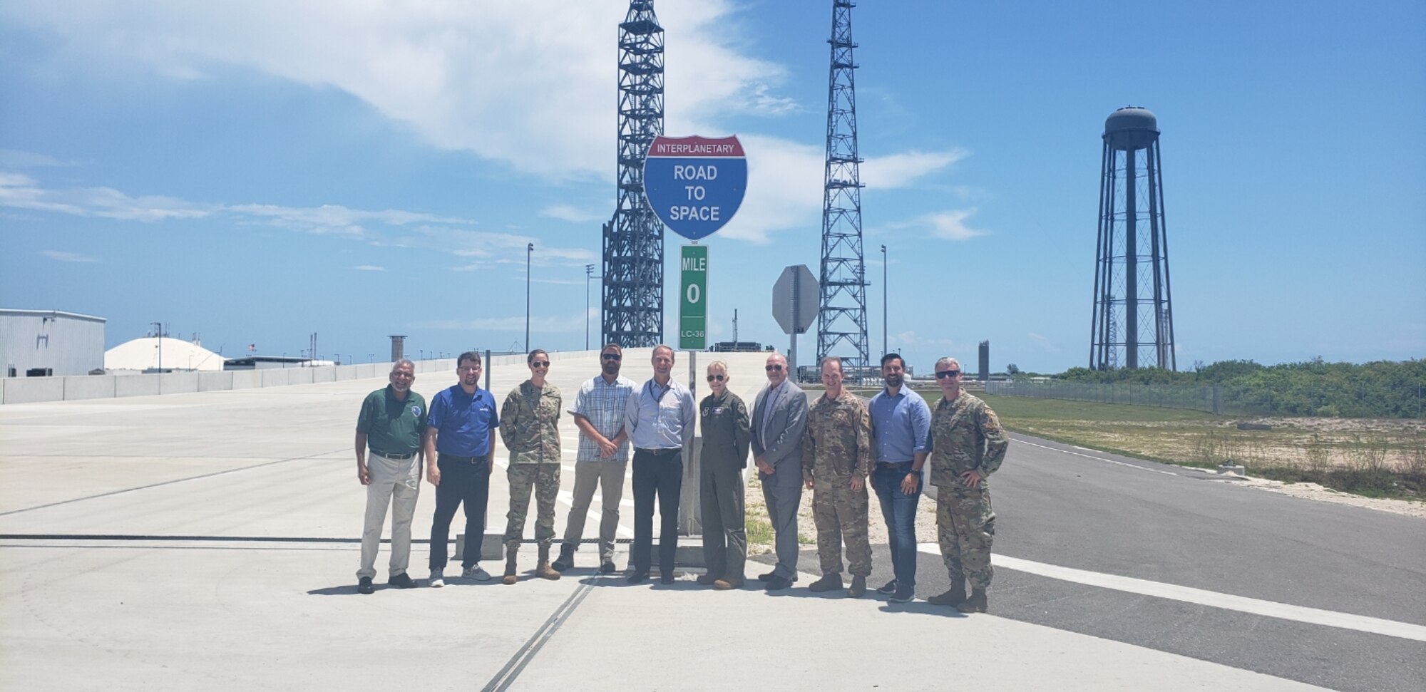 group poses at Blue Origin’s Launch Complex 36