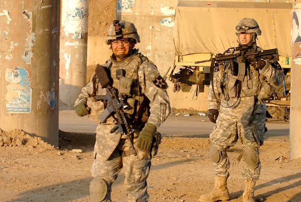 Lt. Col. Rico Vargas, then a 23-year-old artillery officer, takes part in a patrol during one of his two deployments to Iraq. During Vargas’ first deployment to Iraq in 2006, he was injured when the Stryker he was riding in struck a buried improvised explosive device.