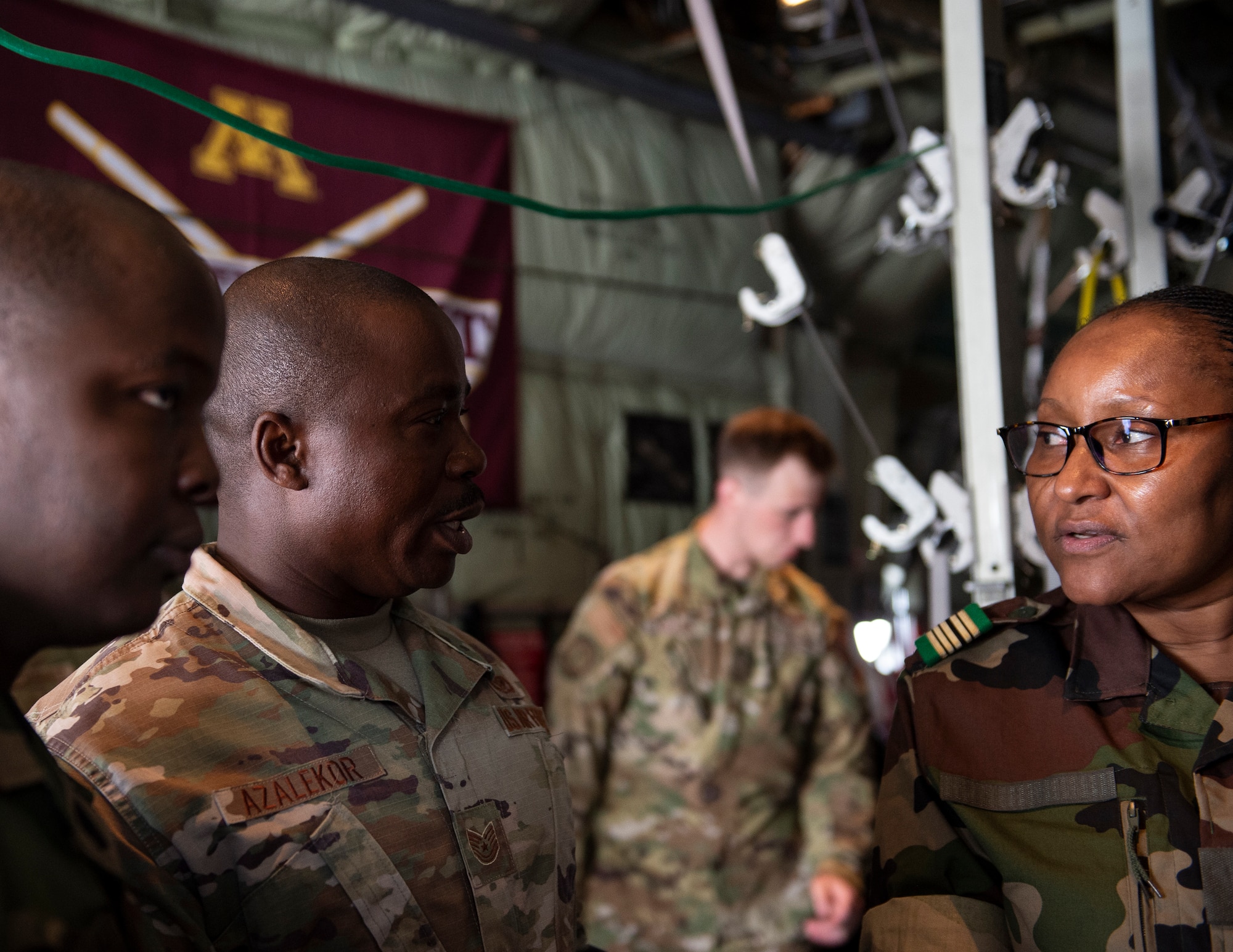 U.S. Air Force Tech. Sgt. Kokou Azalekor, 133rd Civil Engineer Squadron, provides translation for the Nigerien armed forces’ medical leadership in St. Paul, Minn., July 26, 2022.