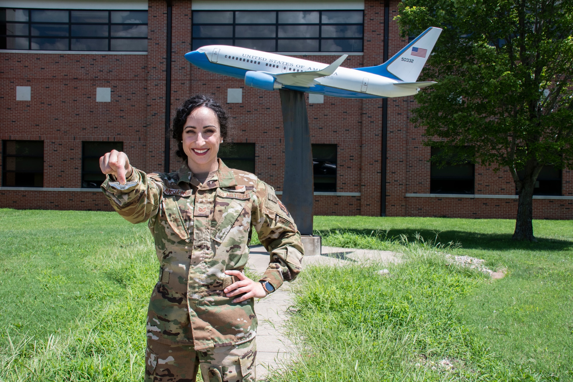Tech. Sgt. Carola Anselmi, 73d Airlift Squadron flight attendant, poses for a photo at Scott Air Force Base, Ill., August 7, 2022. (U.S. Air Force photo by SSgt. Brooke Spenner)