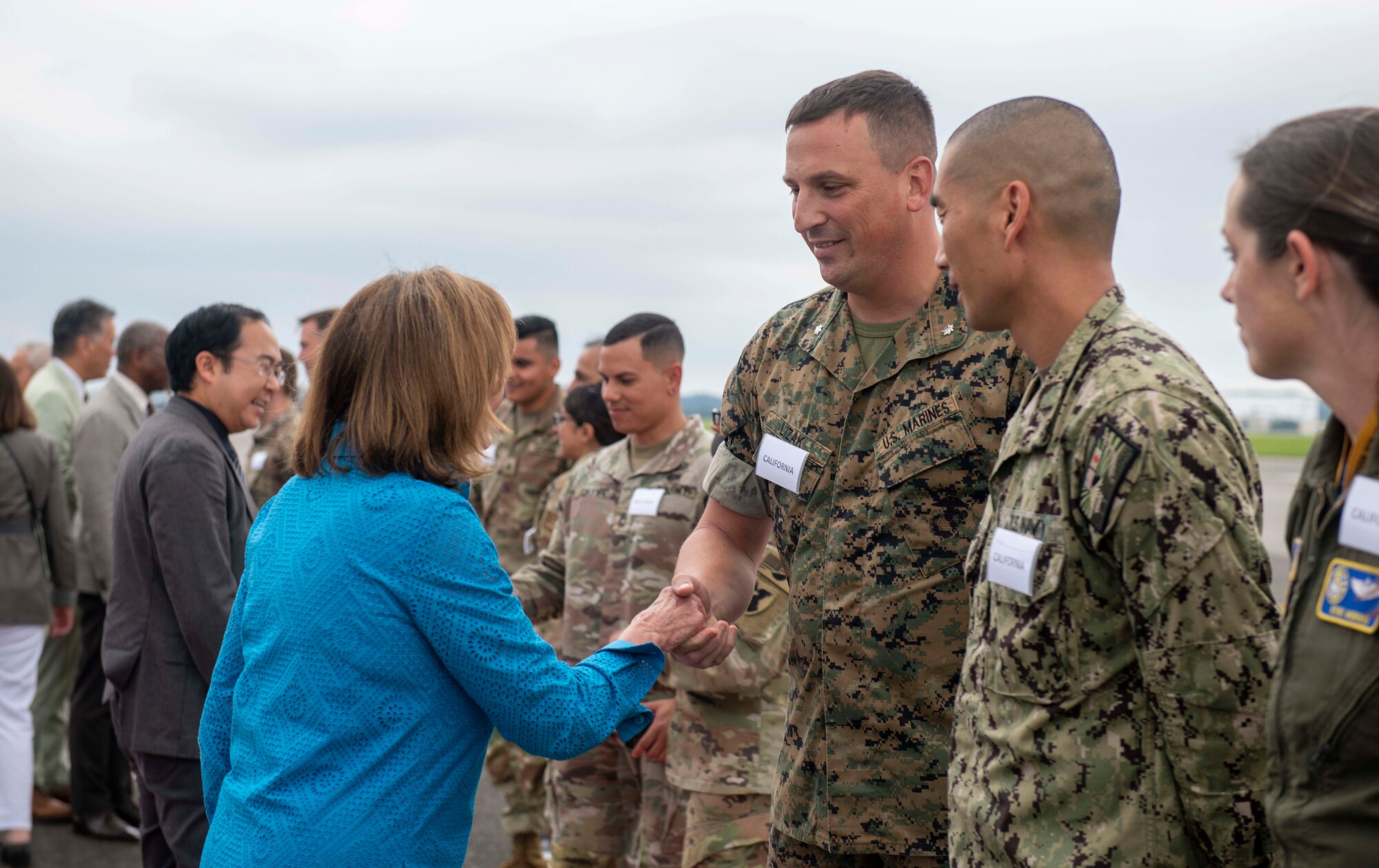 Speaker of the House Nancy Pelosi meets with service members