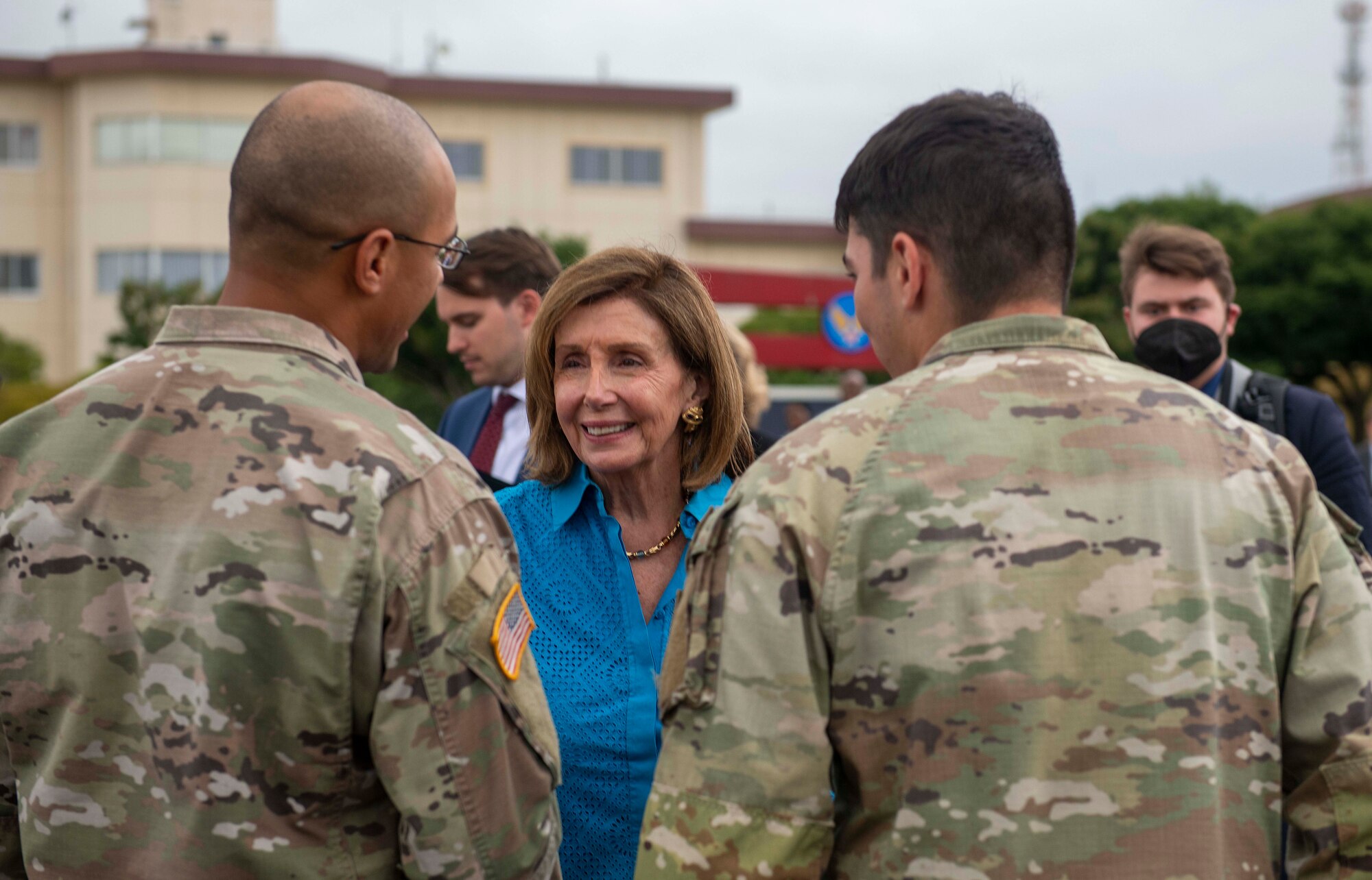 Speaker of the House Nancy Pelosi meets with military service members