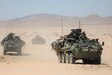 Soldiers from the 56th Stryker Brigade Combat Team, 28 Infantry Division, maneuver Strykers through the Mojave Desert during National Training Center rotation 22-08 at Fort Irwin Calif. The brigade recently completed a month long rotation at NTC.