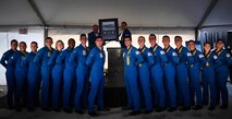 Pilots assigned to the U.S Navy Flight Demonstration Squadron, Blue Angels, pose for a picture during the Seattle Seafair Air Show Reception at the King County International Airport, August 4 in support of Fleet Week Seattle 2022. Fleet Week Seattle is a time-honored celebration of the sea services that provides an opportunity for the citizens of Washington to meet Sailors, Marines and Coast Guardsmen, and witness the latest capabilities of today’s maritime services. (U.S. Navy photo by Mass Communication Specialist 2nd Class Aranza Valdez)