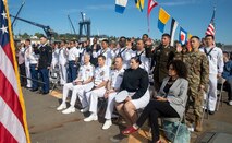 Armed Service Members pledge the Oath of Allegiance during a naturalization ceremony aboard Arleigh Burke-class guided missile destroyer USS John Paul Jones (DDG-53) during Seattle Fleet Week, Aug. 5, 2022. Fleet Week Seattle is a time-honored celebration of the sea services and provides an opportunity for the citizens of Washington to meet Sailors, Marines and Coast Guardsmen, as well as witness firsthand the latest capabilities of today's maritime services. (U.S. Navy photo by Mass Communication Specialist 2nd Class Ethan J. Soto)