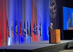 Former SecDef Chuck Hagel speaks to 750-crowd at the NAOC 60th Anniversary Gala in Omaha, Neb., Aug. 6, 2022.