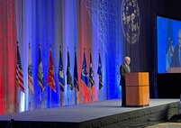 Former SecDef Chuck Hagel speaks to 750-crowd at the NAOC 60th Anniversary Gala in Omaha, Neb., Aug. 6, 2022.
