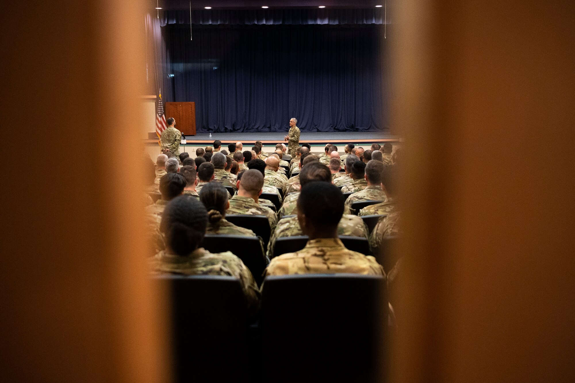 SEAC Ramón Colón-López, Senior Enlisted Advisor to the Chairman of the Joint Chiefs of Staff, addresses Airmen during an All-Call Aug. 5, 2022 at Hurlburt Field, Florida. During his visit, the SEAC attended the Talon 13 Remembrance Ceremony, visited AFSOC Headquarters and 24th Special Operations Wing, had lunch with Airmen, and hosted an All-Call. The SEAC serves as the 4th Senior Enlisted Advisor to the Chairman of the Joint Chiefs of Staff, the most senior enlisted service member, by position, in the United States Armed Forces, and the principal military advisor to the Chairman on all matters involving joint and combined total force integration, utilization, health of the force, and joint development for enlisted personnel.