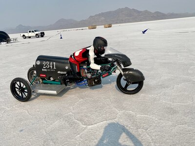 Jaron Tyner astride the Coconut Express motorcycle