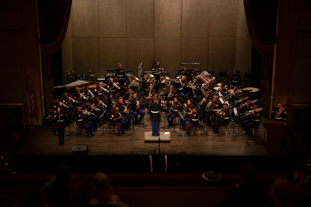 The 1st Marine Corps Division Band performs during the ‘Honor Our Fallen’ Concert at the War Memorial Herbst Theatre during fleet week in San Francisco, California, Oct. 6, 2021. We are delighted to be in San Francisco, to interact with as many people as possible and display the pride we have in our Navy and what we do in defense of our country.