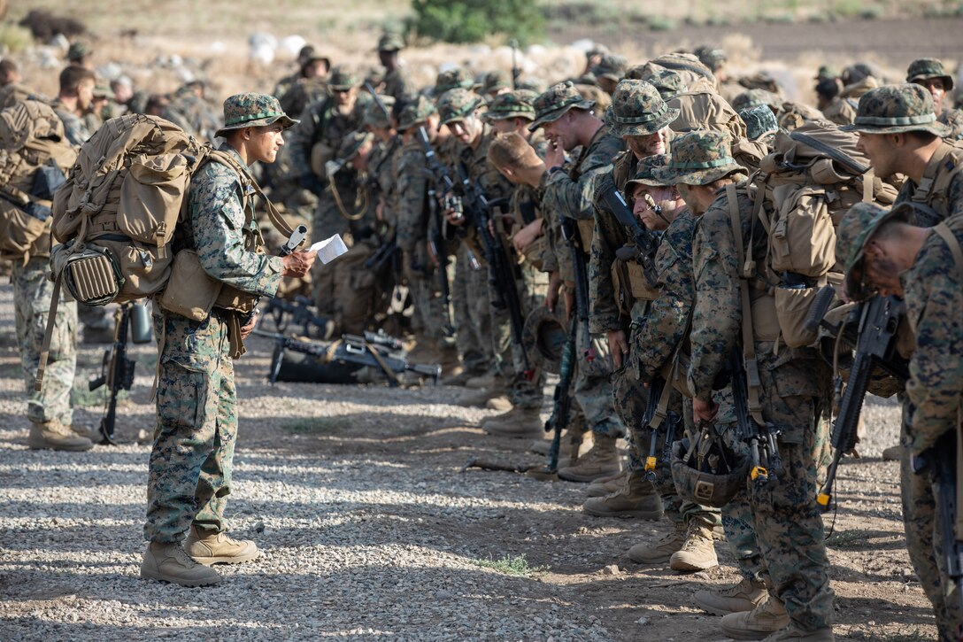 U.S. Marines with 1st Battalion, 24th Marine Regiment, 4th Marine Division, Marine Forces Reserve, ensure that every Marine has their gear after finishing Mountain Training Exercise 4-22 at Marine Corps Mountain Warfare Training Center, Bridgeport, Calif., July 28, 2022. MTX 4-22 allowed reserve Marines to participate in mountain warfare operations for realistic combat training to facilitate increased readiness for the Marine Forces Reserve. (U.S. Marine Corps photo by Cpl. Jonathan L. Gonzalez)