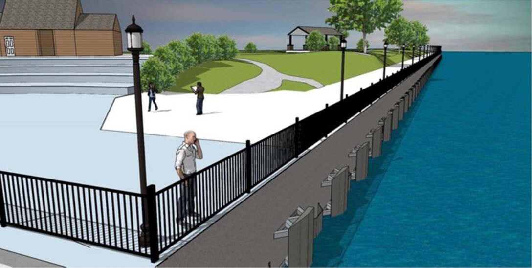 Artist rendition of the novel fish passage structures along the seawall at Broderick Park in Buffalo, New York.