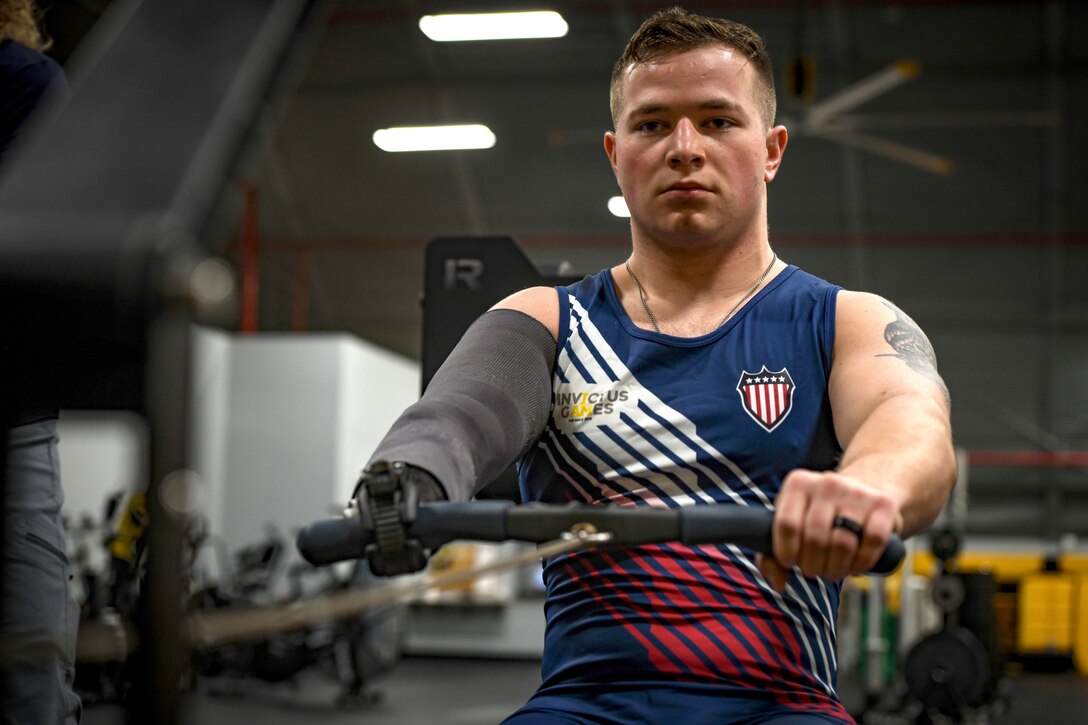 KC Higer practices rowing for the Invictus Games.