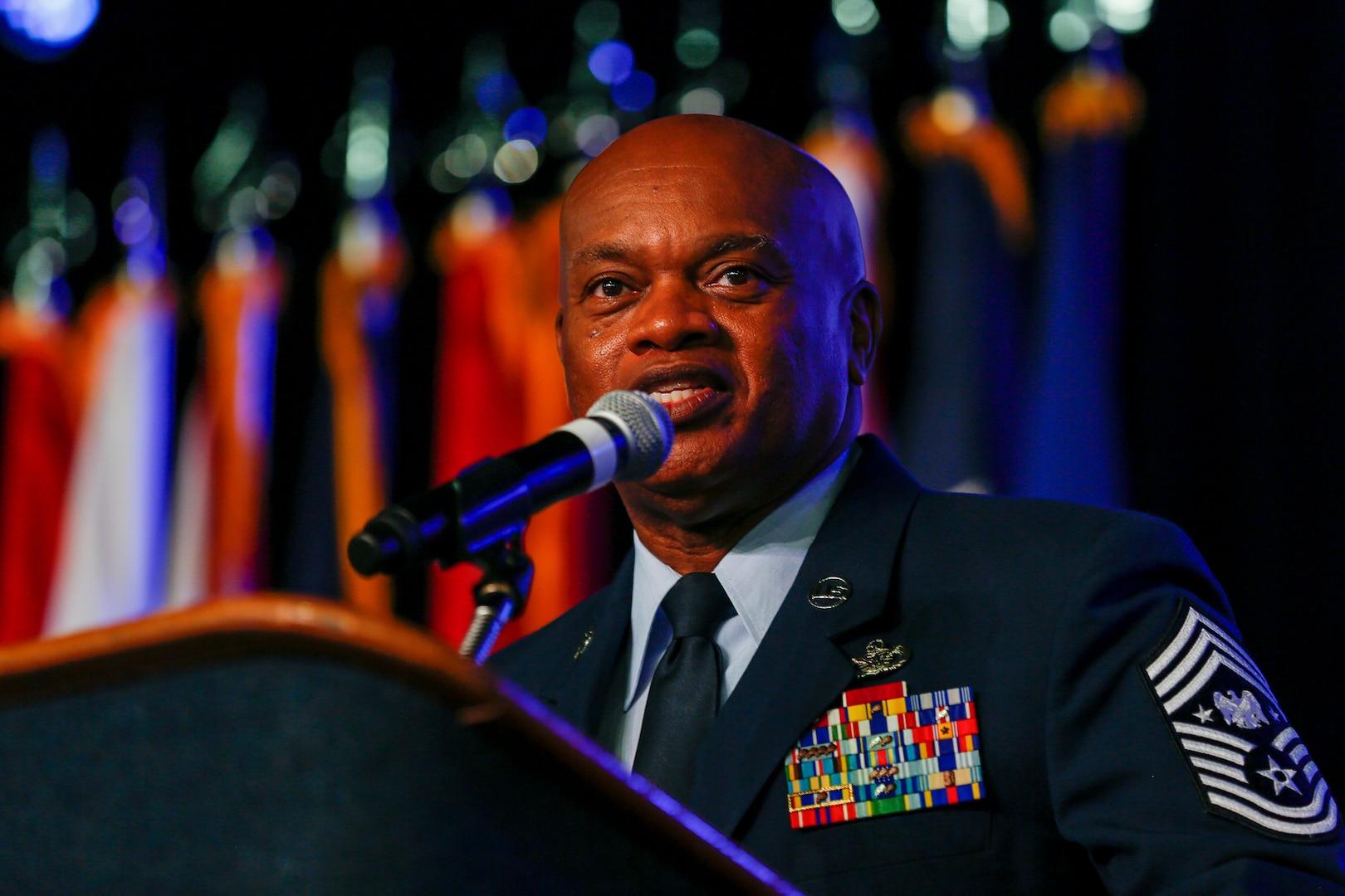 Senior Enlisted Advisor Tony Whitehead, the SEA to the chief of the National Guard Bureau, addresses the 51st annual conference of the Enlisted Association of the National Guard of the United States in Little Rock, Arkansas, Aug. 8, 2022.