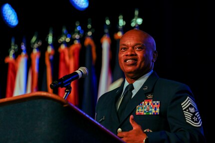 Senior Enlisted Advisor Tony Whitehead, the SEA to the chief of the National Guard Bureau, addresses the 51st annual conference of the Enlisted Association of the National Guard of the United States in Little Rock, Arkansas, Aug. 8, 2022.