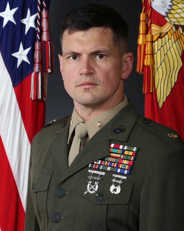 Official portrait of U.S. Marine Corps Maj. David Murray, executive officer of 8th Engineer Support Battalion, Combat Logistics Regiment 27, 2nd Marine Logistics Group.