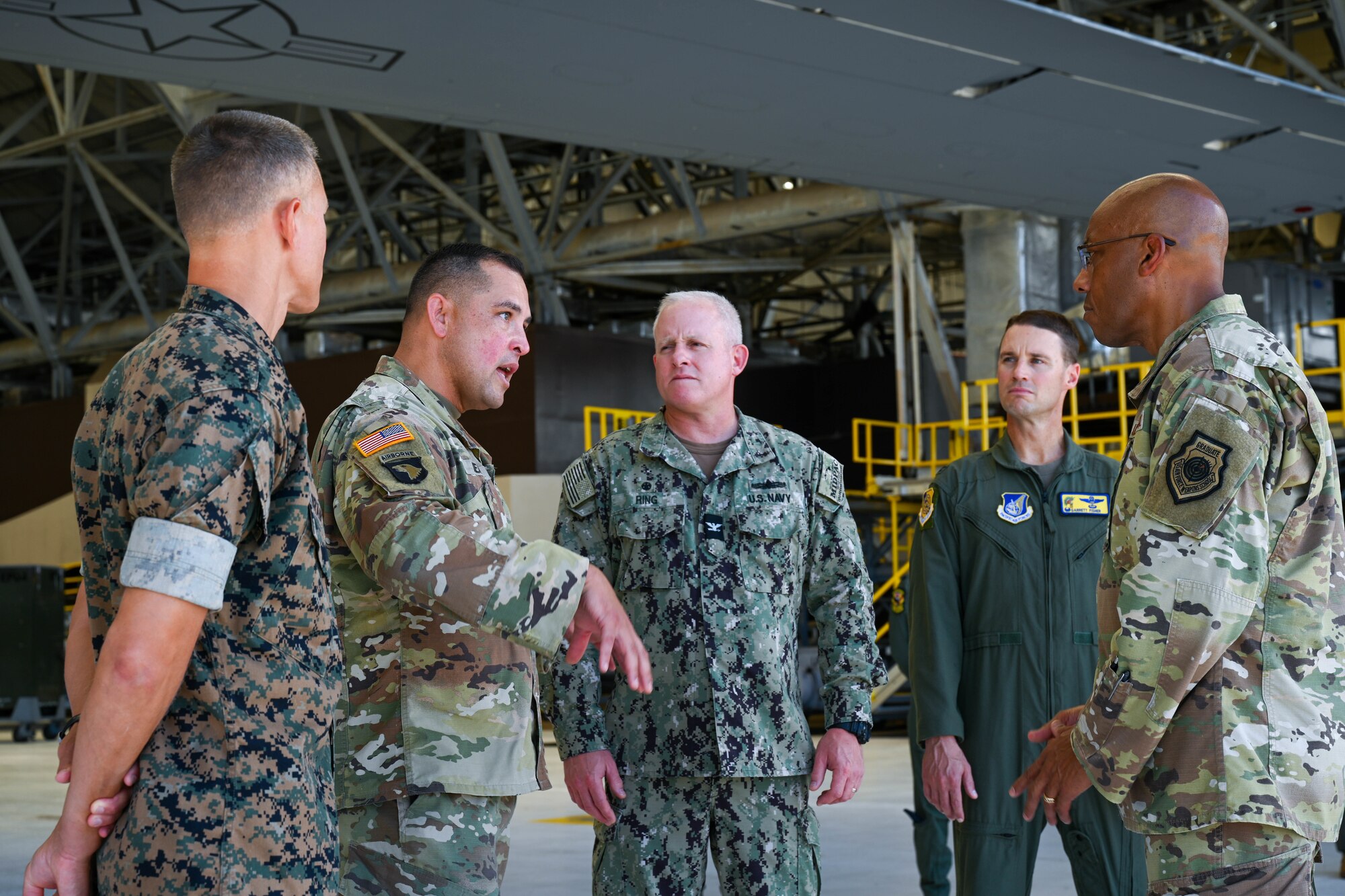 Air Force Chief of Staff Gen. CQ Brown, Jr., speaks with joint integration leadership from service partners in Hawaii during a base visit at Joint Base Pearl Harbor-Hickam, Hawaii, Aug. 5, 2022. During his visit, Brown discussed strategies to enable, project, and employ combat power to ensure a free and open Indo-pacific. (U.S. Air Force photo by Airman 1st Class Makensie Cooper)
