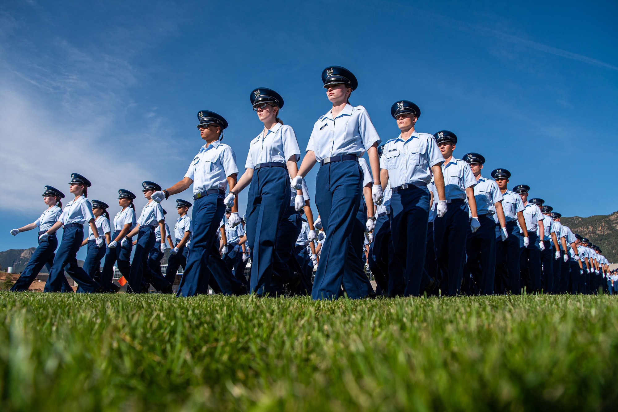 Cadets marching at Stillman Field.