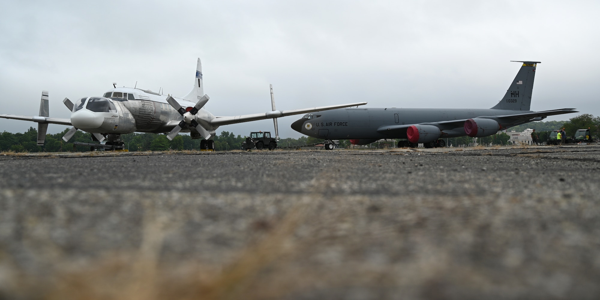 Restoration crews tow the Boeing KC-135R 60-0329 to the Air Park at the National Museum of the U.S. Air Force on Aug. 10, 2022.