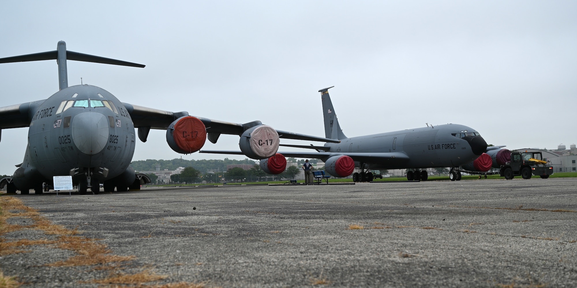 Restoration crews tow the Boeing KC-135R 60-0329 to the Air Park at the National Museum of the U.S. Air Force on Aug. 10, 2022.
