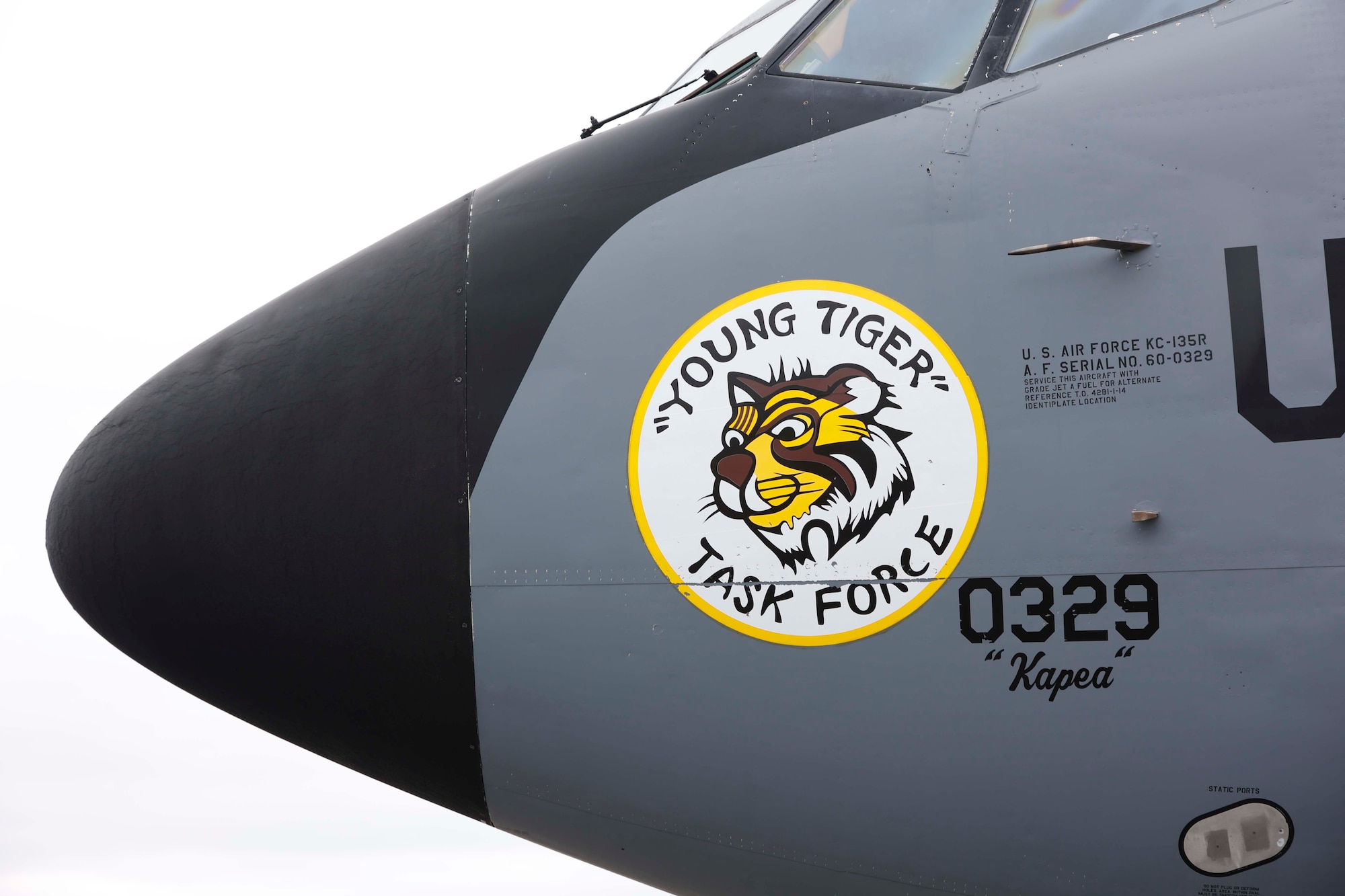 The Boeing KC-135R Stratotanker, serial number 60-0329, arrived at the National Museum of the U.S. Air Force on April 30, 2022.