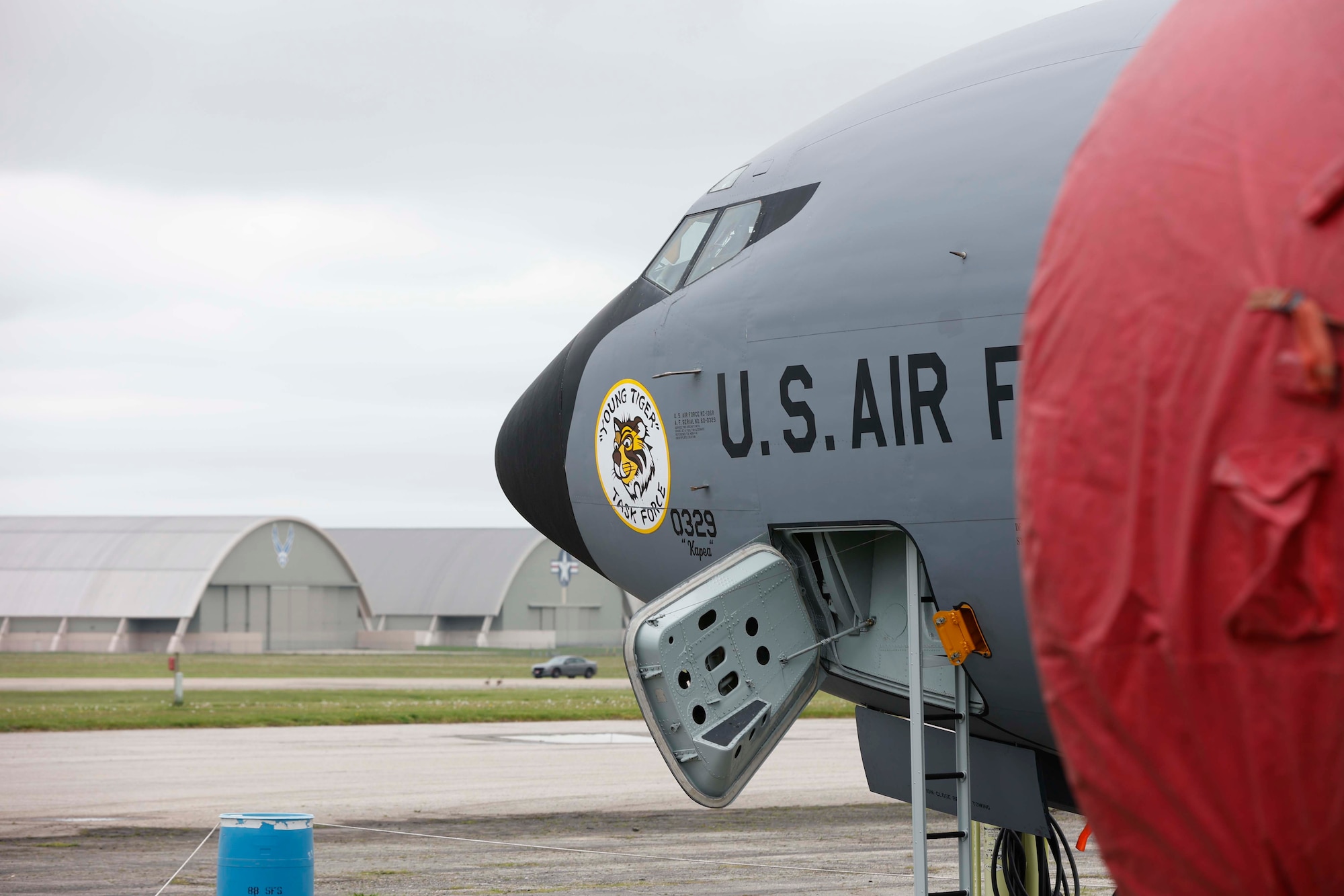 The Boeing KC-135R Stratotanker, serial number 60-0329, arrived at the National Museum of the U.S. Air Force on April 30, 2022.